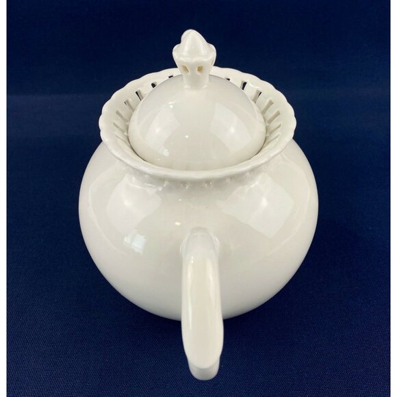Gracie Coastline Imports Decorative China Teapot w Lid Cream Lattice Top - Picture 4 of 12